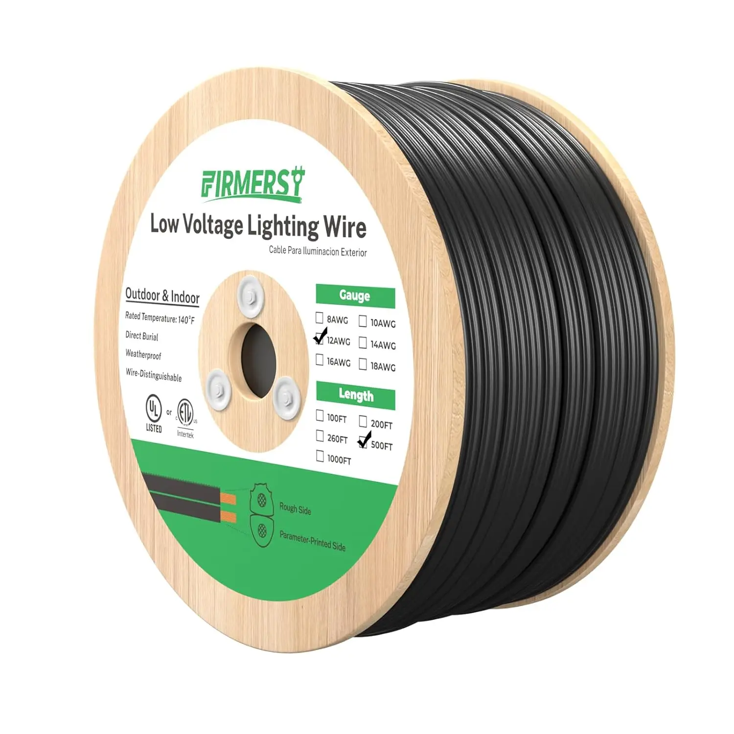 12/2 Low Voltage Landscape Wire Outdoor Lighting Cable 500 Feet, 12 Gauge 2 Conductor