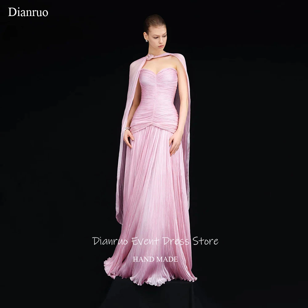 

Dianruo Pink Sweetheart Maxi Evening Dress Cape Sleeveless Delicate Pleated Evening Dress A Line Robes Bal De Promo Customized