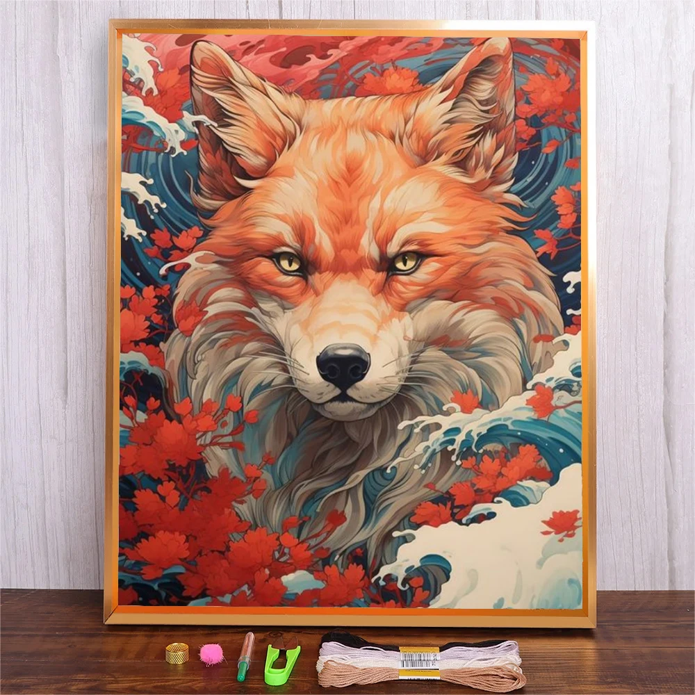 

Animal Fox Cross Stitch Kits 14ct 11ct Cotton Thread Needlework DIY Printed Canvas Embroidery Kit Home Wall Decoration Crafts