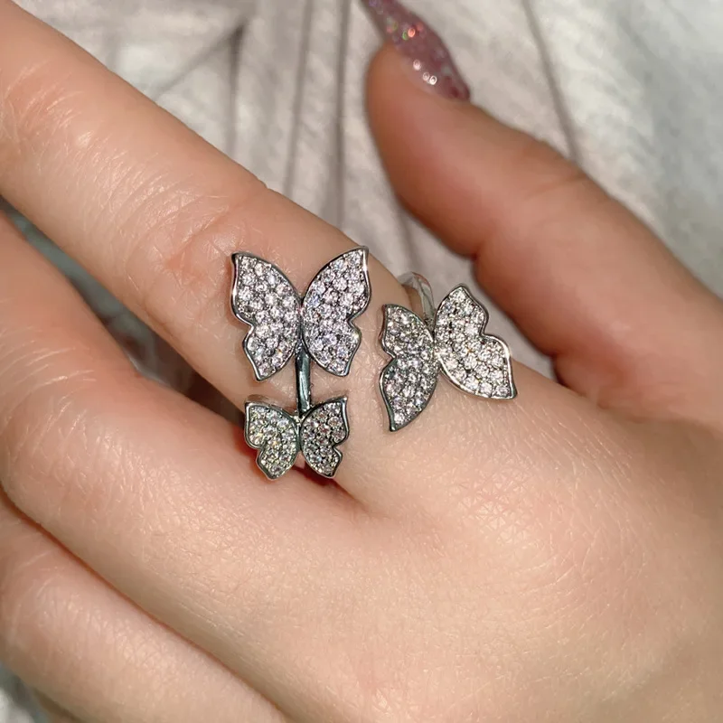 MDLFES مويسان الماس نمط مايكرو مجموعة الزركونيوم الرائعة 3 فراشة حلقة فضفاضة النساء Netflix لايف #4