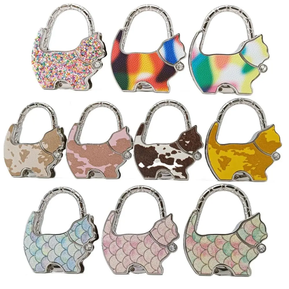 NEW Foldable Fish Scales Cat Handbag Hook Flowers Print Creative Table Hanger Durable Portable Purse Hook for Women for Table