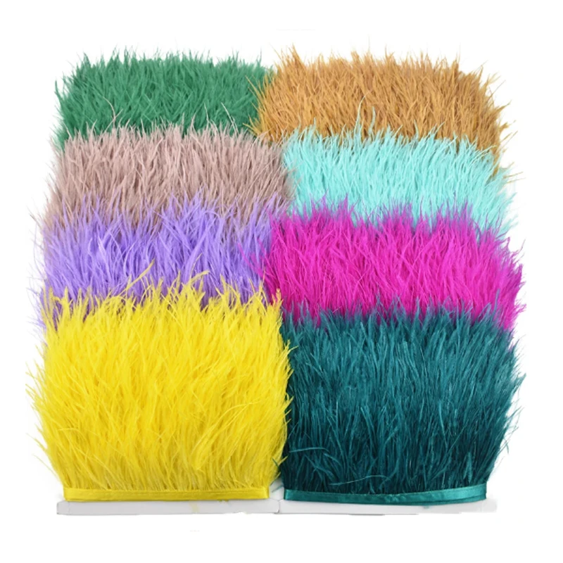 8-10cm Multicolor 1 Meter High Quality Ostrich Feather Trim Ribbon Selvage For DIY Wedding Dress Decoration Crafts Accessories