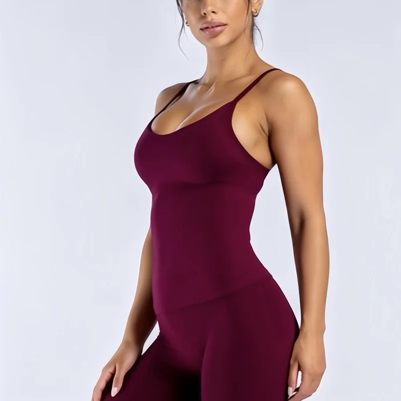 HISTELLO Impact U-Ausschnitt-Top für Damen, nahtlos, dünne Träger, schmale Passform, Yoga-Weste, hautfreundlich, weich, dehnbar, für Fitness, Laufen, Workout. – Detail 9