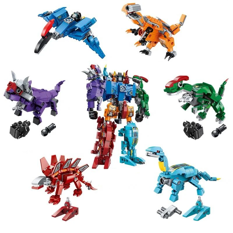 Mainan Blok Bangunan Robot Transformasi 6in1 Kombinasi Dinosaurus Figur Anime Kejutan Ulang Tahun Anak-anak-Hadiah Teman Anak-anak