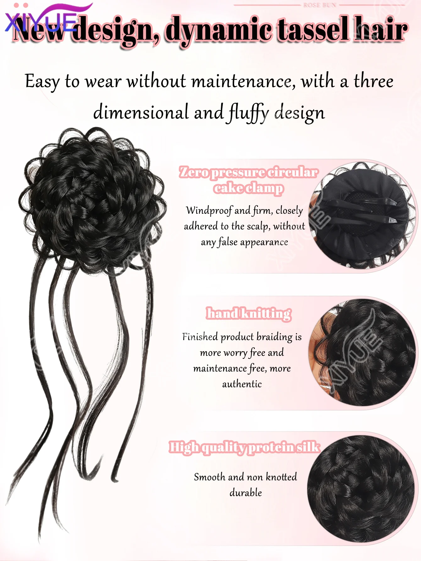XIYUE Synthetic Elegant Rose Tassel Fake Hair Bun Hair Clip is Easy To Style And Suitable For Daily Use As A Hair Accessory Wig