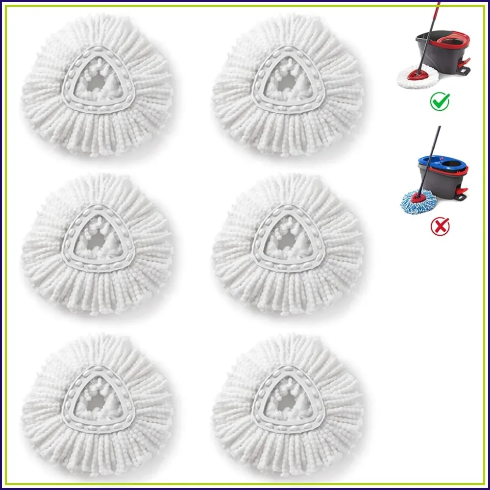 Microfiber Mop Refills for Spin Mop System, 6 Pack, White, Easy Clean