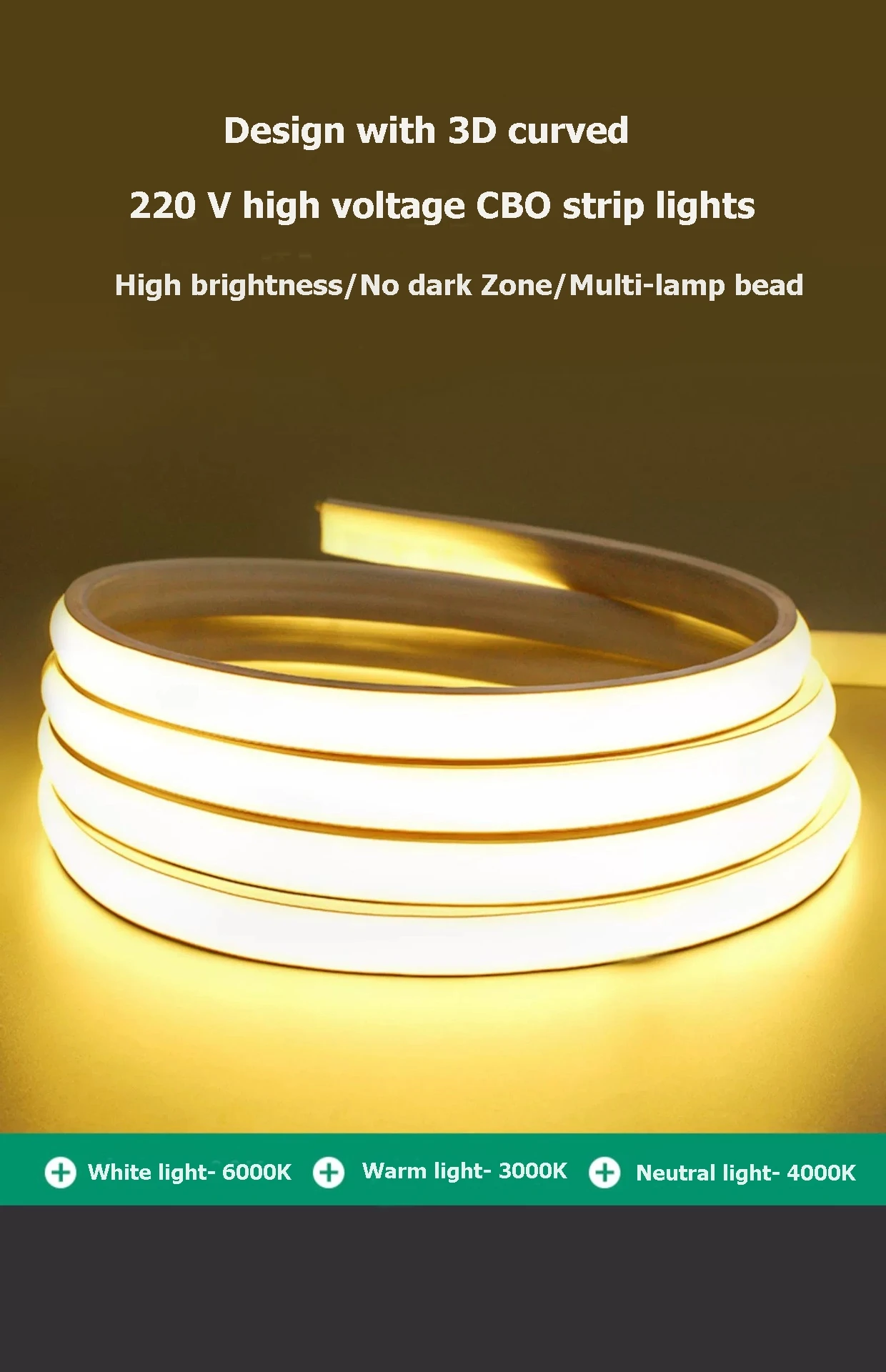 220V LED strip lights/lamp belt with self-adhesive groove living room household ceiling waterproof COB silicone soft tape lights