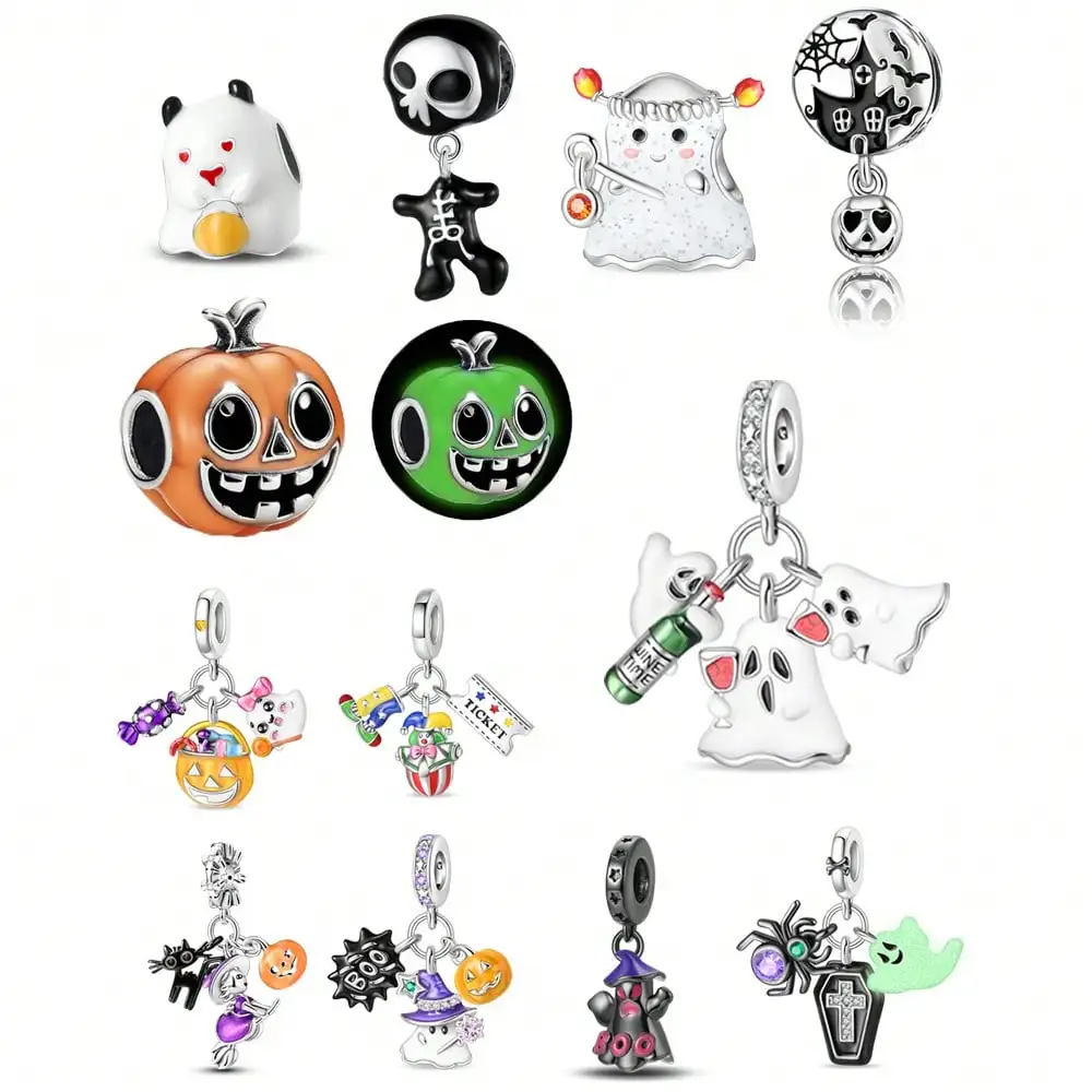 2025 Hot Sale Charms Bead 925 Sterling Silver Halloween Pumpkin Goblin Fit Bangle Bracelet Necklace DIY Jewelry