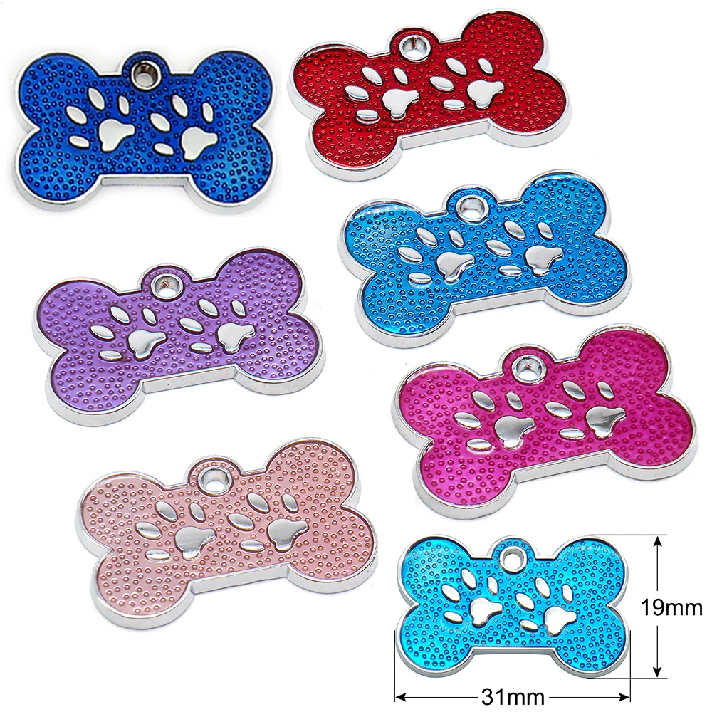 Wholesale 20pcs Dog Cat Tag Pet Dog Collar Accessories Personalized Paw Shape ID Tags Name No. Telephone Tags For Dog Supplies