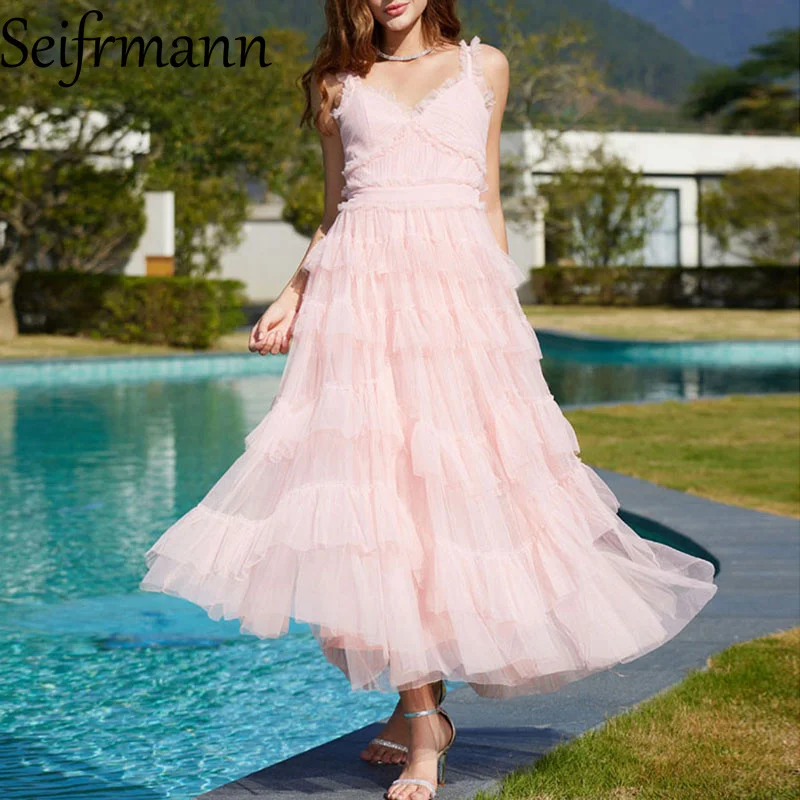 

Seifrmann Solid Spaghetti Strap Slim Maxi Fungus Dress For Women Backless Elegant Long Dress Club Party Clothes