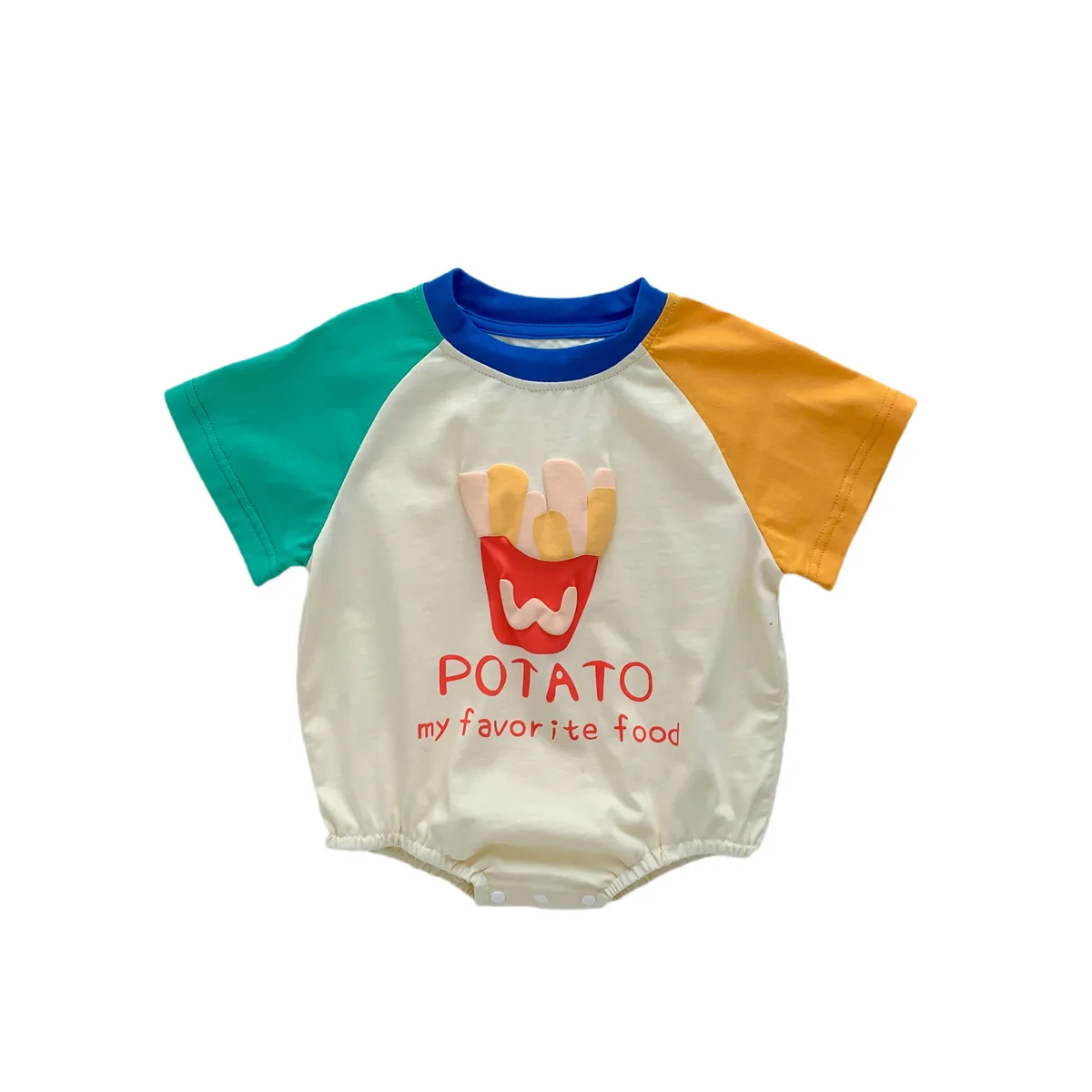 Baby Girls\' French Fries Shaped Bodysuits, Escalada Triângulo, Infantil Roupas Infantis, Triangular, Solto Fitting, Versão Coreana