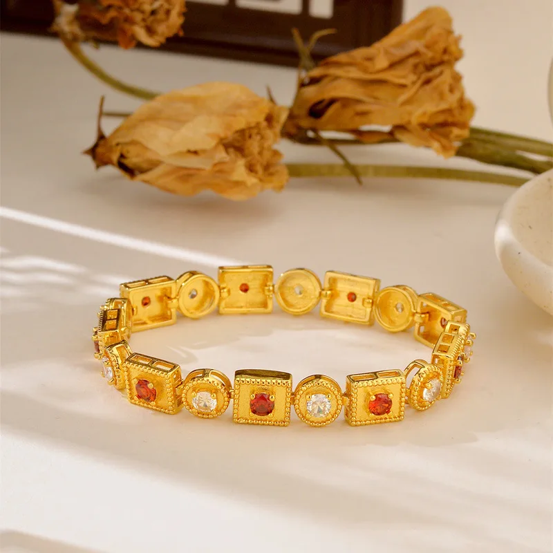 

Роскошный женский браслет из чистого золота 9999 пробы 24 карата с натуральным золотом, браслет из древной мозаики с муассанитом