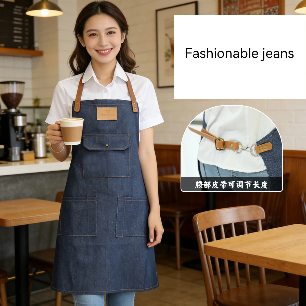 

Thickened Waterproof Coffee Milk Tea Shop Work Apron Barber Cloth Kitchen Cooking Grill Restaurant Bar Shop Cafes Baking Beauty
