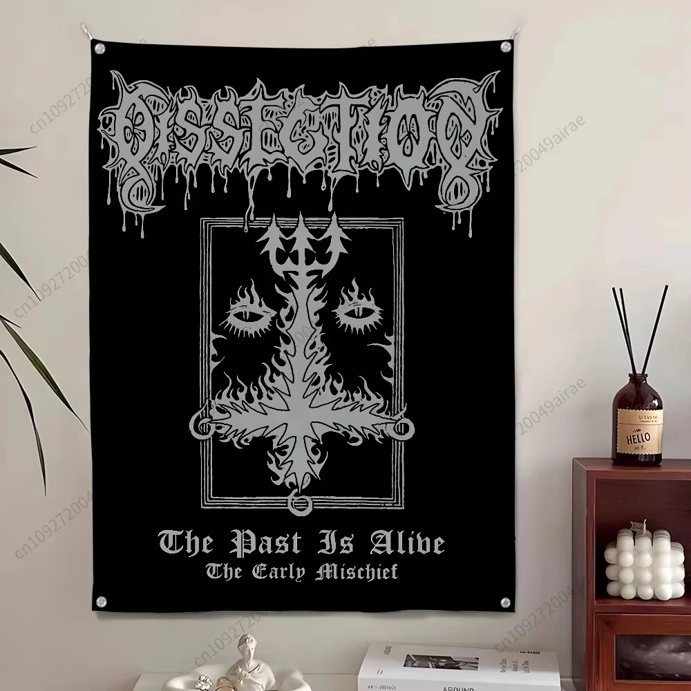VIKAMA Gothic Dark Aesthetic Tapestry Punk Rock Band Poster Wall Hanging Black Grunge Polyester Fabric Bedroom Decor