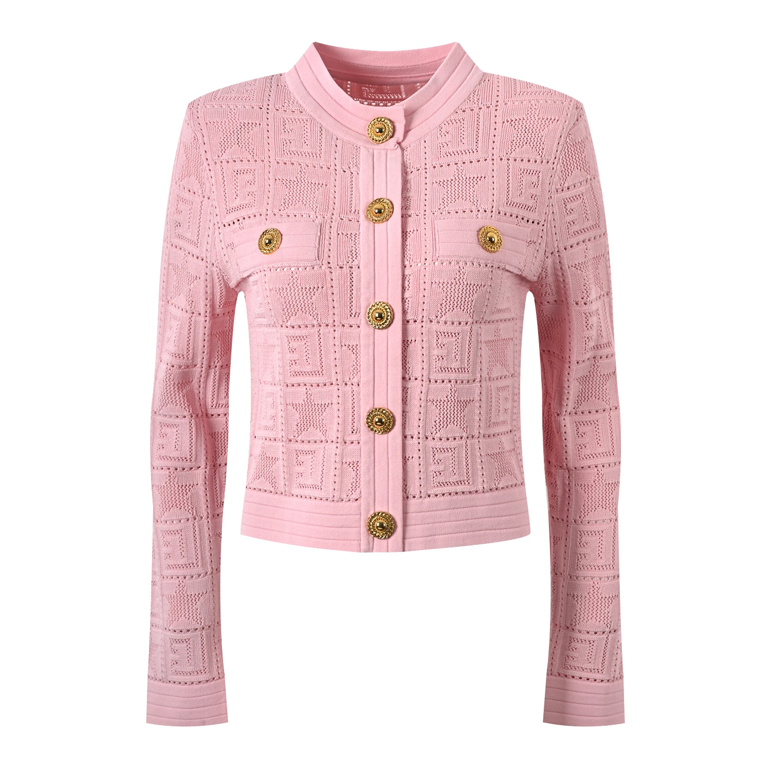 

High-End Parisian Luxury ort Knitted Cardigan Golden Bule Star Embroidery Slim Fit round Ne Thin Gauge Women's Knitwear