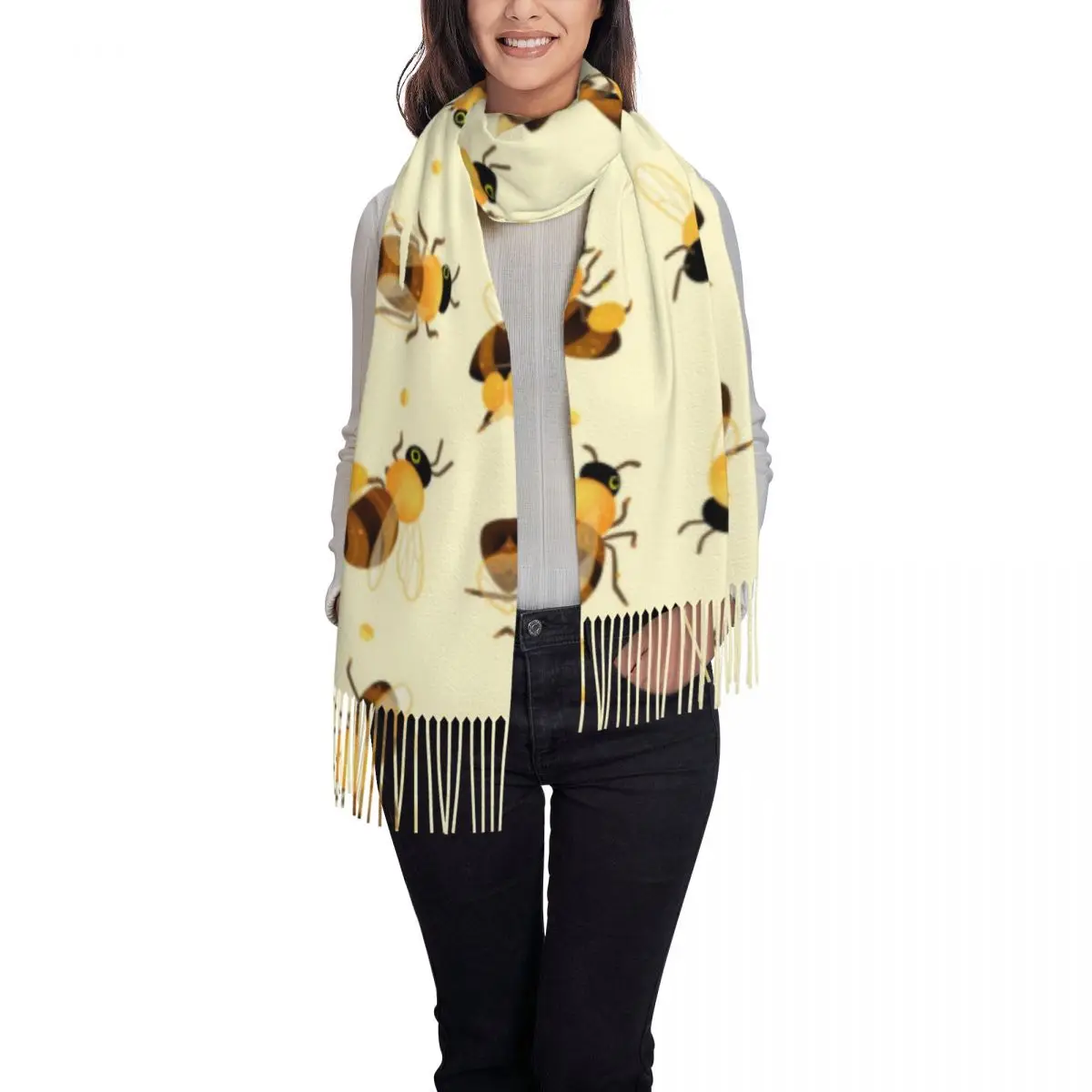 Custom Print Cute Honey Bees Scarf Women Men Winter Fall Warm Scarves Insect Shawls Wraps