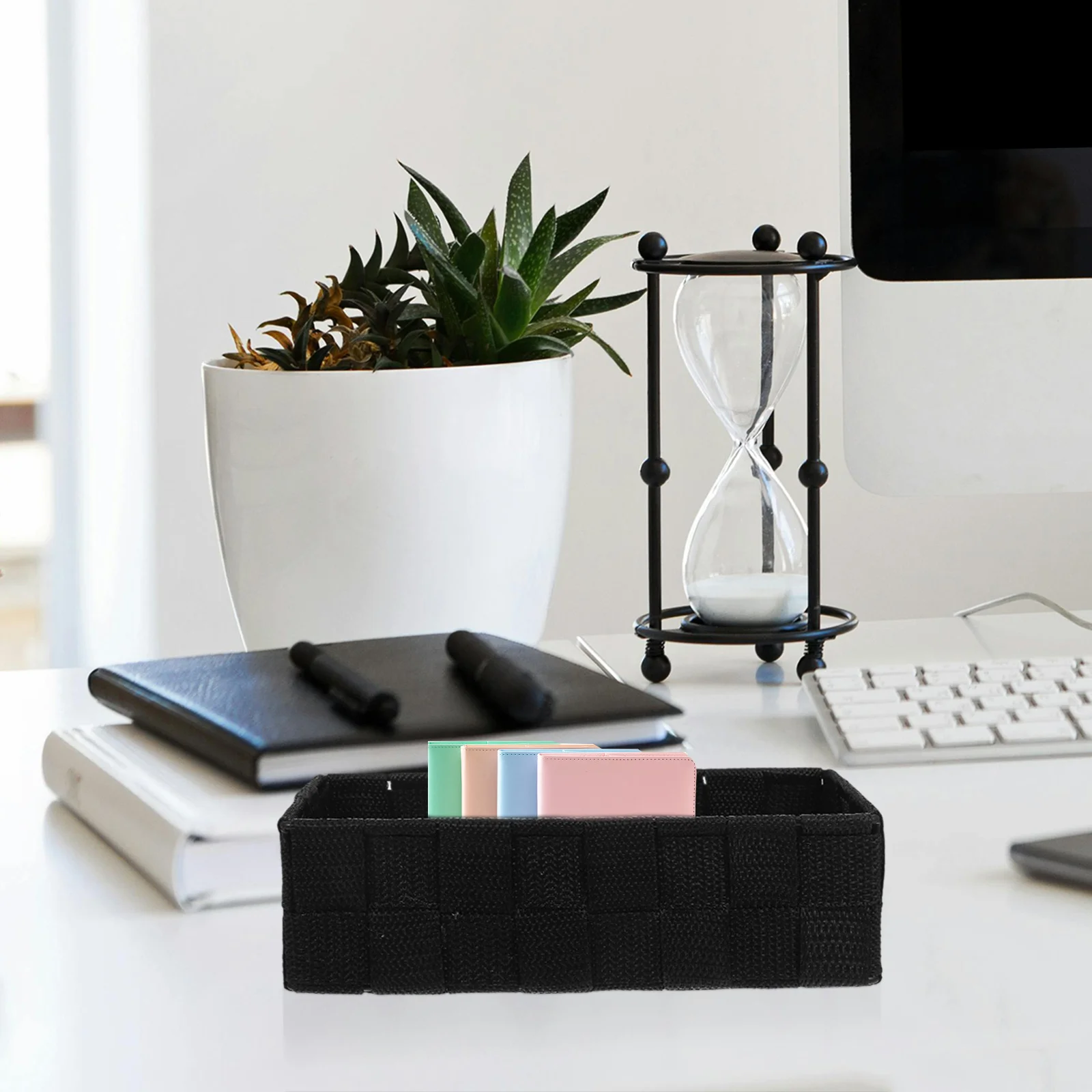 

Fabric Desktop Storage Basket Organizer Bins Space Efficient Rattan Napkin Holder Modern Home Office Decor Small Wicker Baskets