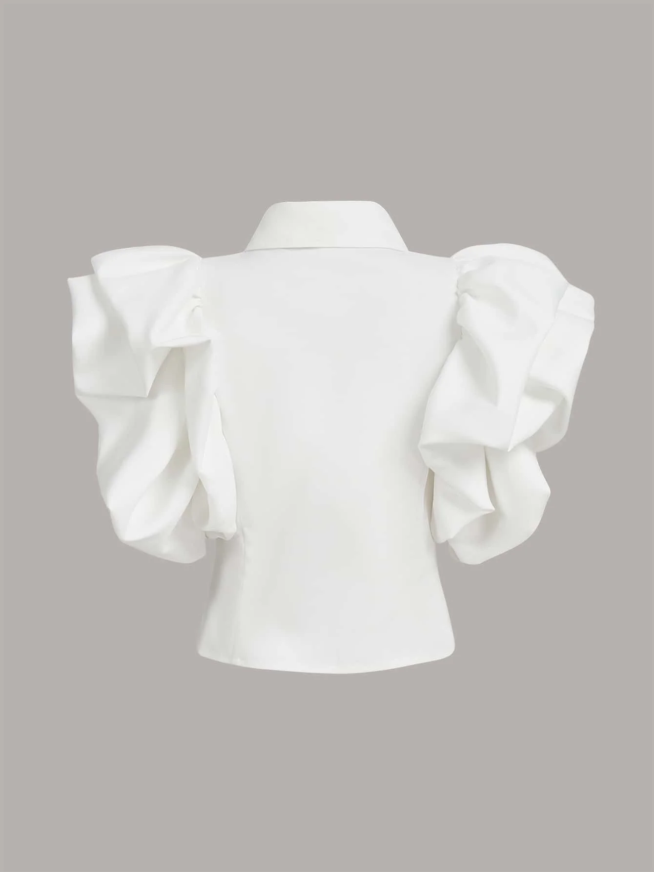 

Exaggerated Ruffle Puff Sleeve Button Front Blouse White