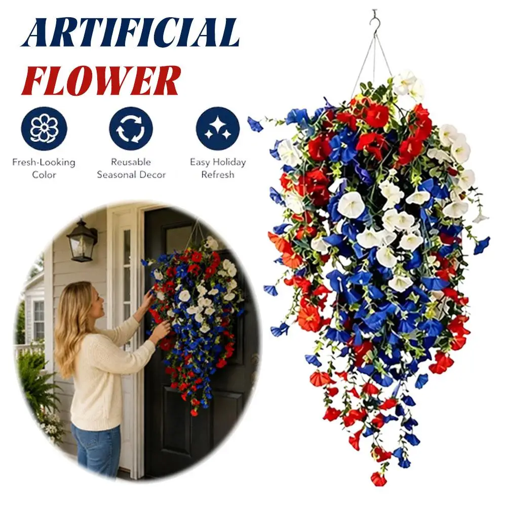LED Illuminated Silk Morning Glory Hanging Flowers Artificial Plants for Easter Wedding Balcony Garden Party Decor