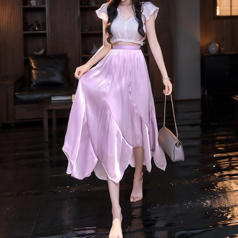 

2024 New Japanese Women Mermaid Skirt Large Hem A-line Gauze Skirt