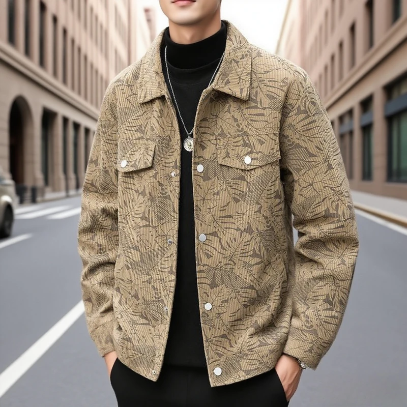 

Новые модные мужские вельветовые повседневные модные универсальные куртки высокого качества, пальто с несколькими карманами, свободные пальто с принтом