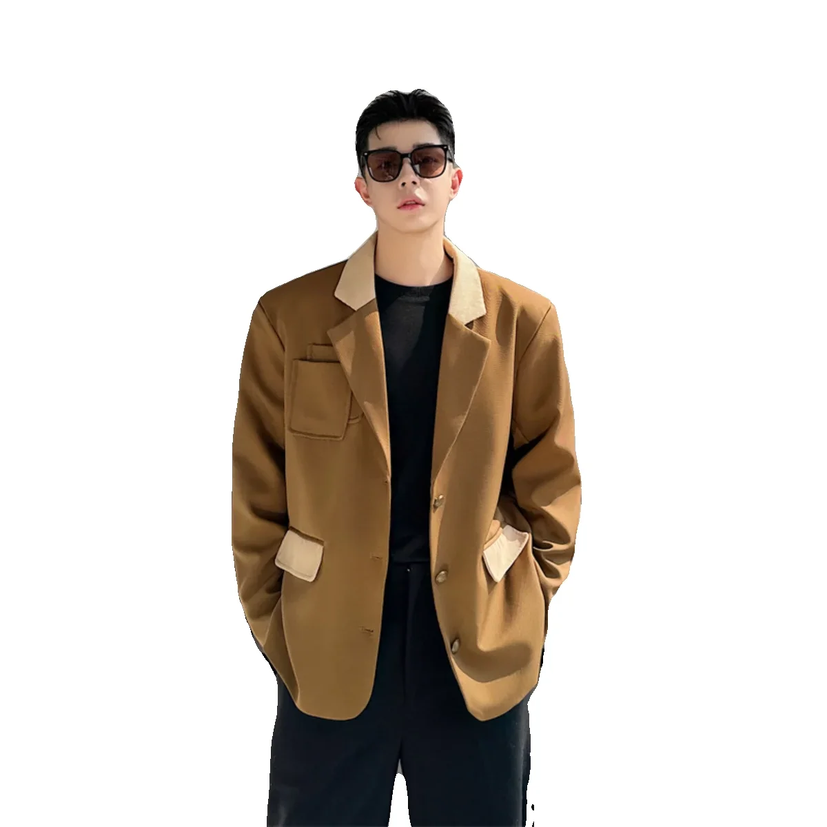 Fashionable New Suit Men's Trendy Handsome Male Color Contrast Patchwork Long Sleeve Coats Youth Popularity Nice Blazers