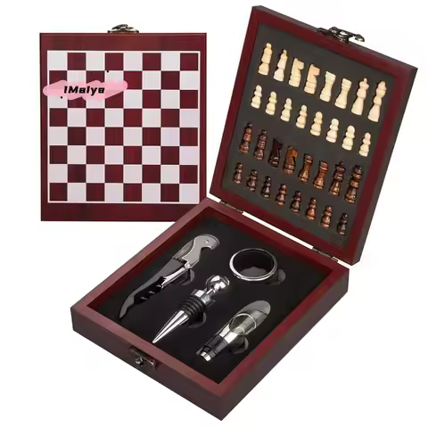 4-Piece Set Wine Opener with Chessboard Design Ideal Wine Accessories for Entertainment Wine Lovers Hosts Perfect Gift Idea