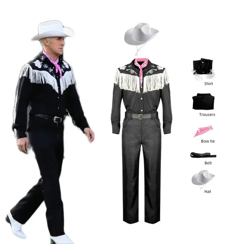 2023NEW Movie Margot Robbie Barbi Cosplay Ken Cosplay For Man Adults Black Cow Boy Halloween Costumes Pink Jumpsuit Role Play JS