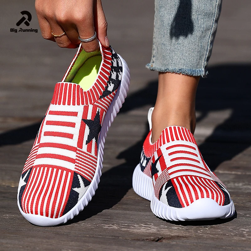 Knitted breathable women's shoes Women'S Summer Independence Day Printed Soft Sole Breathable And Casual Shoes