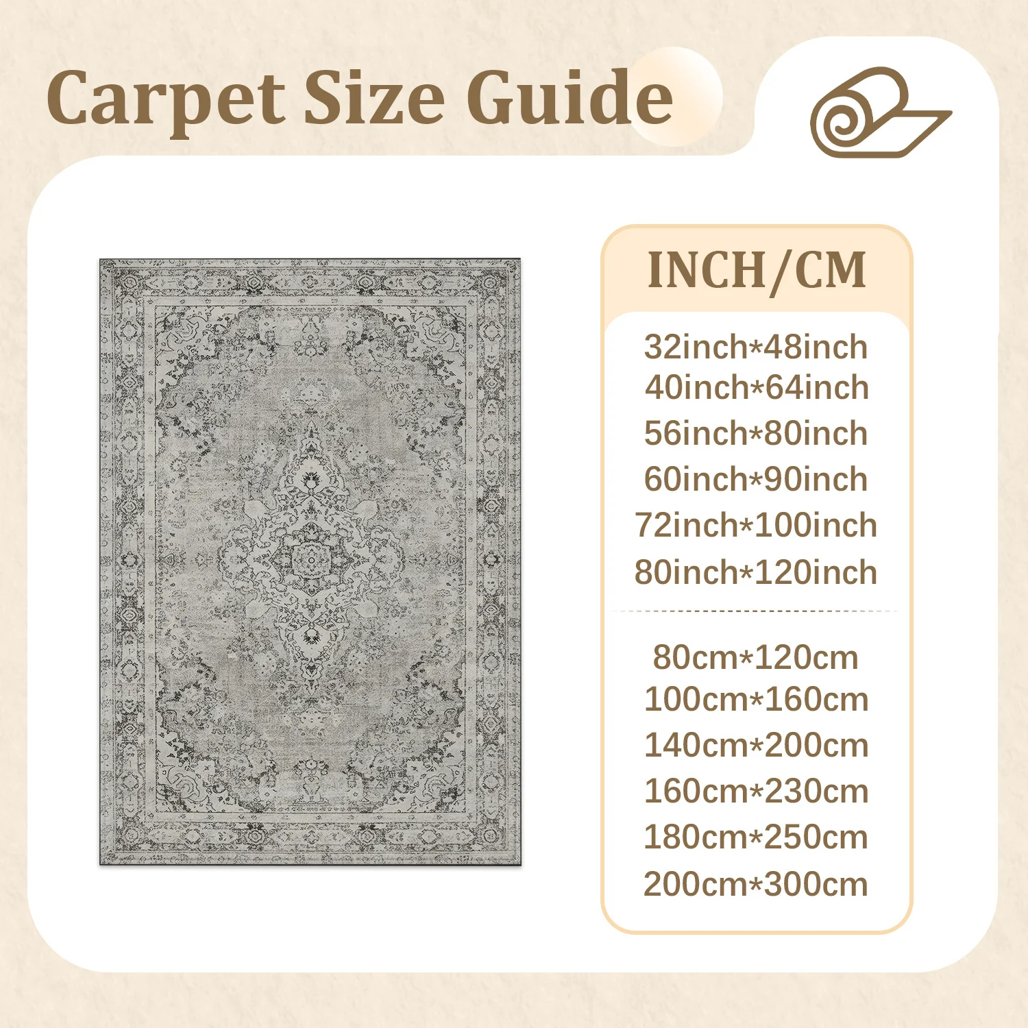 Large Indoor Area Rug, Soft Velvet Low Pile Rug with Non-Slip Dotted Backing, Machine Washable Vintage Distressed Persian Pattern Rug for Living Room, Bedroom Home Floor Decor