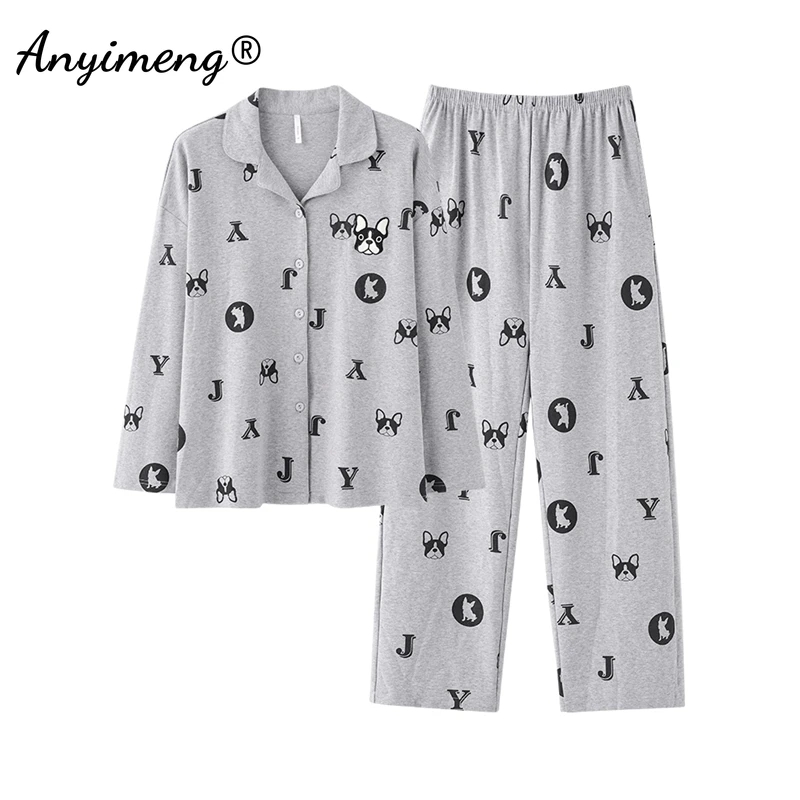 Autumn Winter Faux Cotton Nightwear Lady Long Sleeves Loungewear Women Pajamas Set Elegant Turn-down Collar Sleepwear for Girl