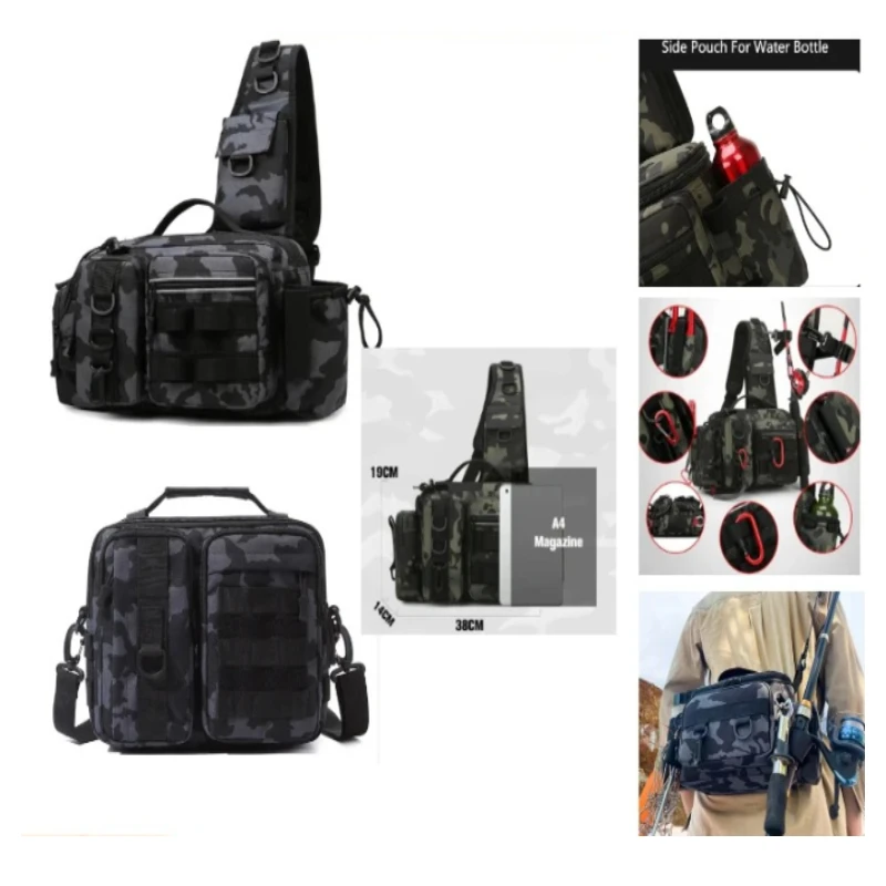 アウトドアフィッシングバッグ、大容量クロスボディロッド＆リールチェストバックパック、餌や釣り道具の持ち運びに最適