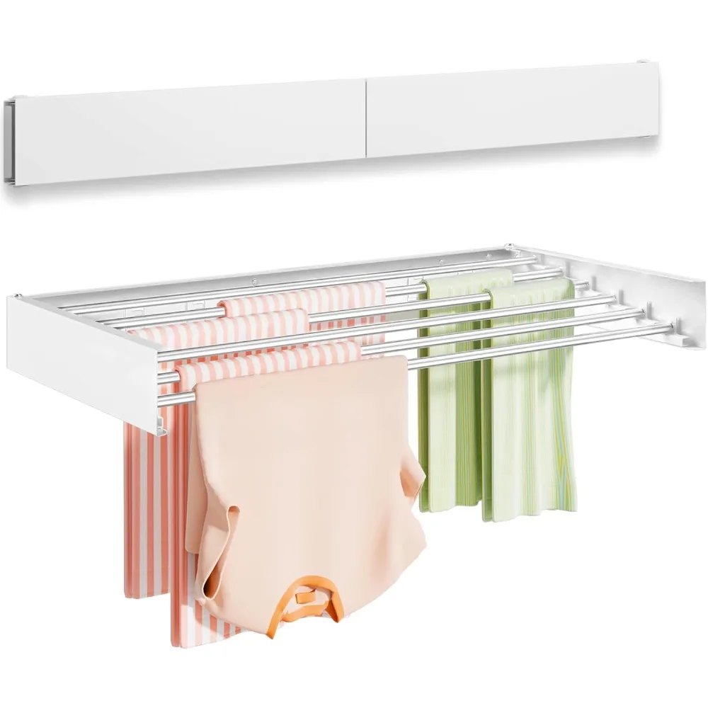 Wall Hanging Clothes Rack 40 Inch, Folding Wall Hanging, Folding, Towel Drying Rack with Wall Template, 6 Rods