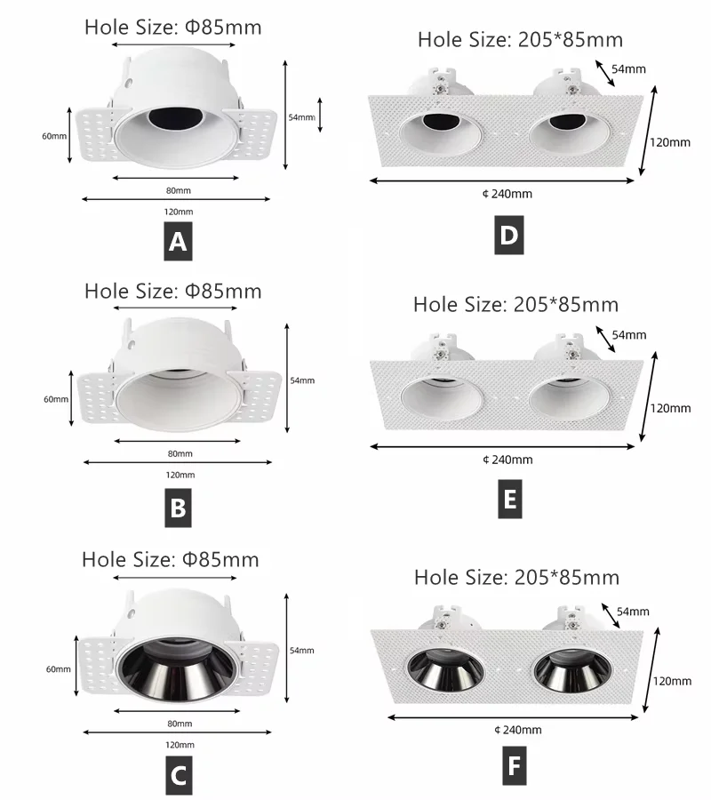 3pcs GU10/MR16 Trimless Plastering LED Downlight Bracket Adjustable Recessed Ceiling Spotlight Frame Socket Lamp Holder Fitting