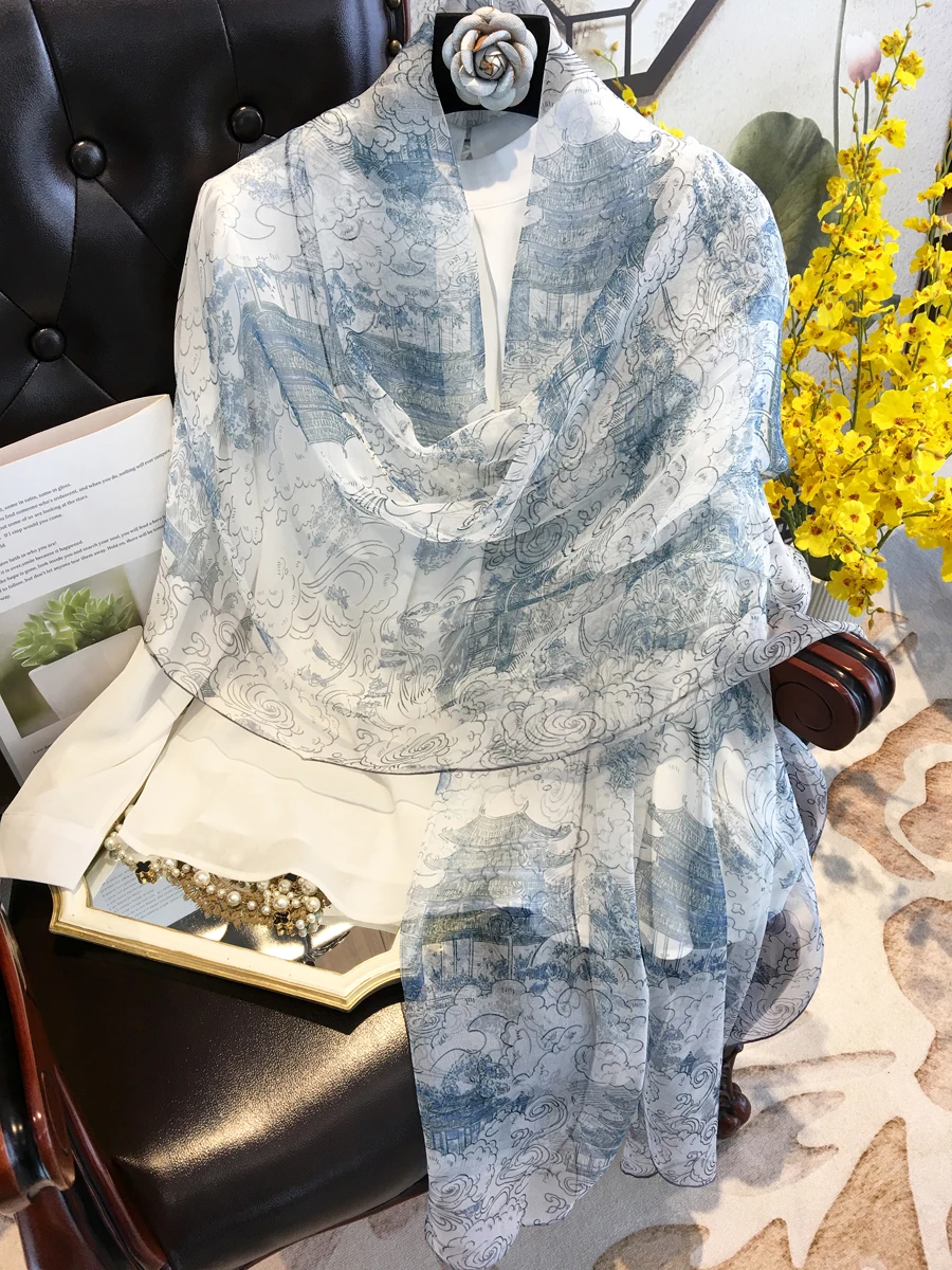 

High Quality Thin Cheongsam Shawl Crop-Top Outerwear Advanced Real Silk Scarf to Give Mom Female Gift