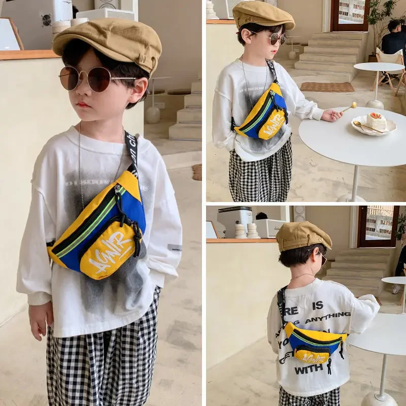 New Fashion Children's Small Chest Bag Letter Design Kids Boys Shoulder Messenger Bags Cool Girls Contrast Color Purse Handbags