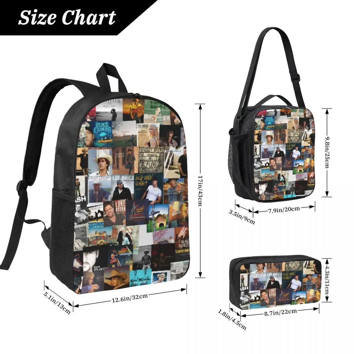 3Pcs Lukes Combs Tour 2026 Prints Backpack Set for Boy Girl Pen Bags Bookbag Sets with Lunch Box For School Students Daypack