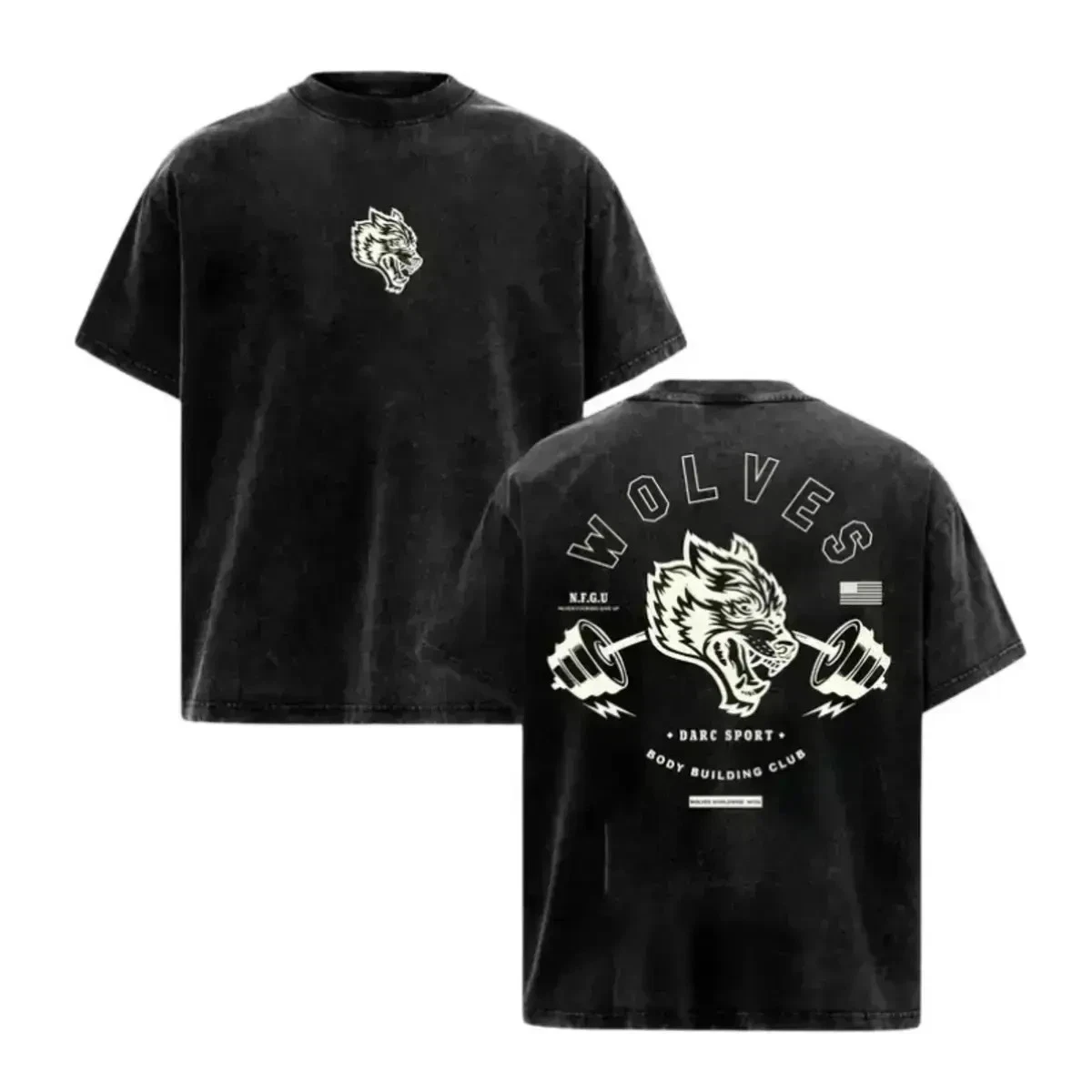 Wolves Bodybuilding Club Vintage Wolf Head Trendy Sports Fitness Brand T-Shirt Cotton Graphic Tee Men Women Summer Streetwear