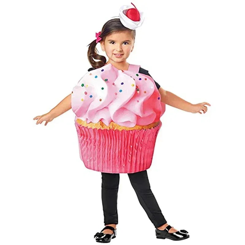 Anak Cupcake Konfeti Gadis Gula Manis Kue Merah Muda Berdandan Wanita Kostum Halloween untuk Anak-anak Purim Karnaval Pakaian MN11