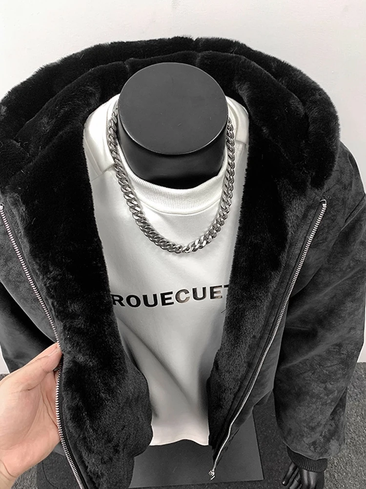 Thiened فرو الأرنب الصناعي مقنعين القطن Jaet المرأة شتاء دافئ مبطن سترة الوقوف تناسب طويلة Sve سستة إغلاق Bla...