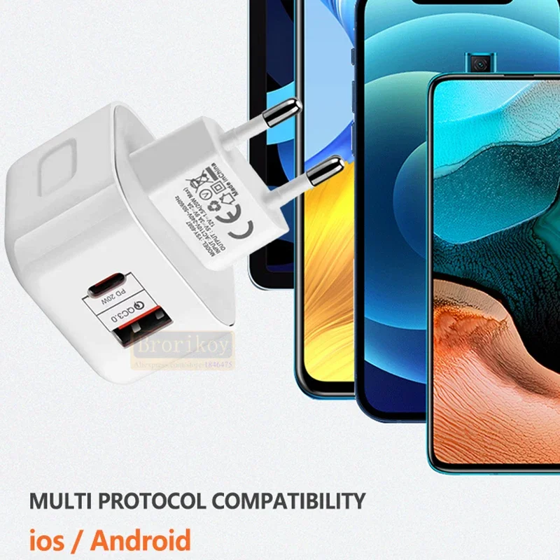 USB Type C Charger 20W PD 3.0 QC4.0 USB Fast Charging Phone Charge Plug For iPhone 13 12 11 Pro Max Samsung S20 S21 S10 S9 Note9
