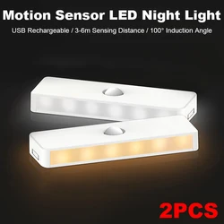 2 pçs sensor de movimento luz do armário led night light usb recarregável lâmpada indução inteligente sem fio armário escada iluminação