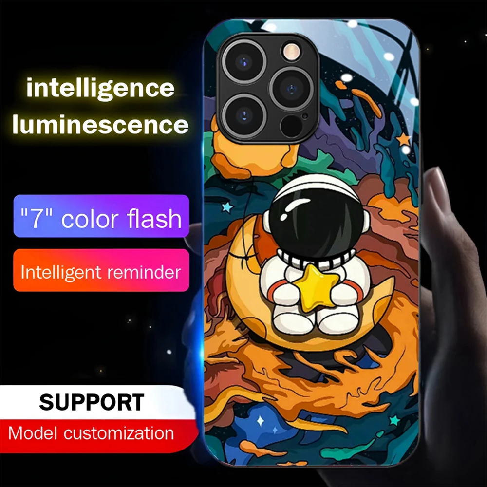 2026 Beliebte Astronauten-Sound-Control-LED-Flash-Hüllen Leuchtende Glasabdeckung für iPhone Air 17 E 16 E 15 14 13 12 11 Pro Max Plus – Detail 9
