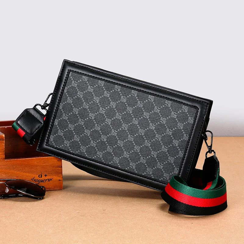 High Quality Men's Shoulder Bag Fashion Small Square Simple Plaid Lightweight Business Crossbody Bag Casual Street Style