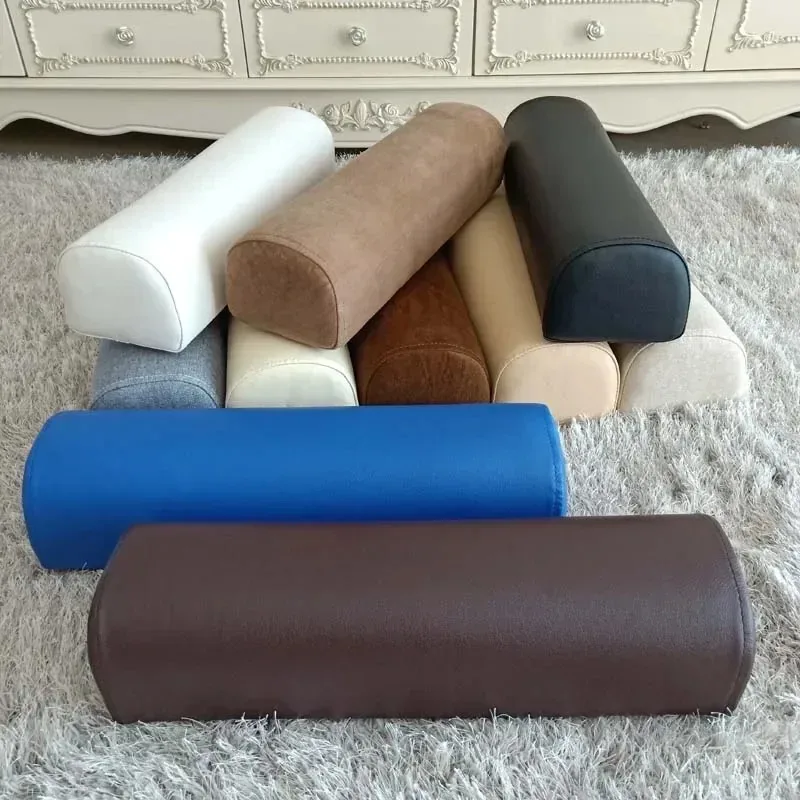 Leather Bolster Semi-Roll Pillow Ankle Knee Support Leg Elevation Back Lumbar Neck Pain Relief Density Foam Massage Bed Table