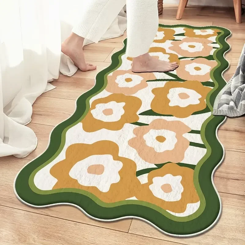 Ins Flower Irregular Living Room Carpet Girls Bedroom Floor Mat Area Rug Home Decor Balcony Thickened Plush Floor Mat