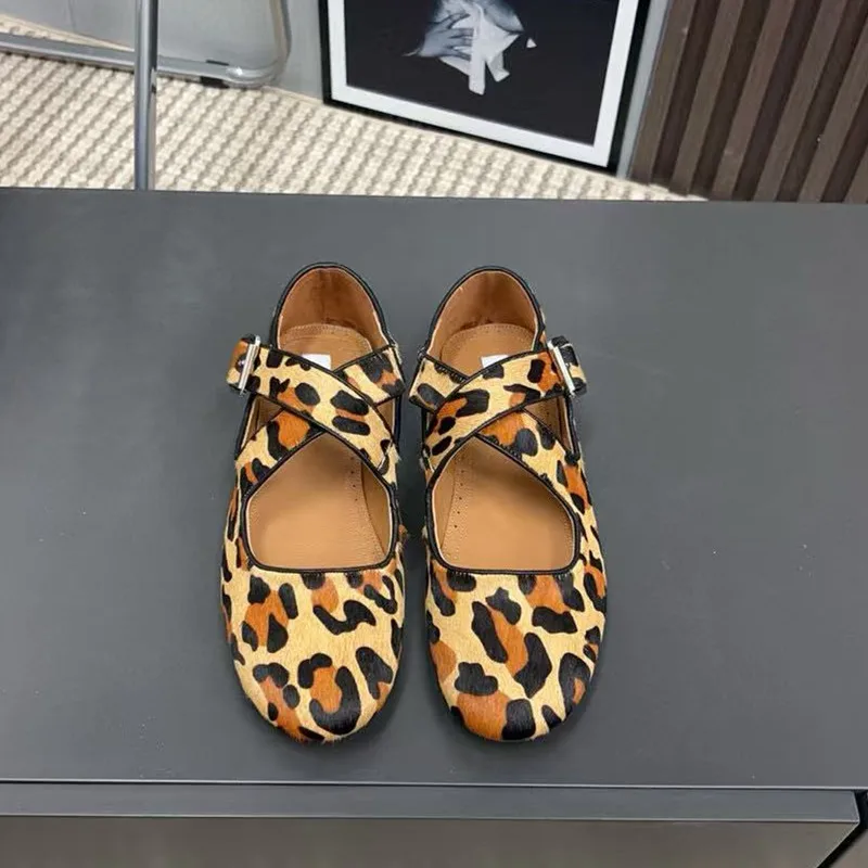 Модная кожаная универсальная и удобная женская обувь Мэри Джейн на плоской подошве с леопардовым принтом, весна-лето 2021, новая кожаная обувь