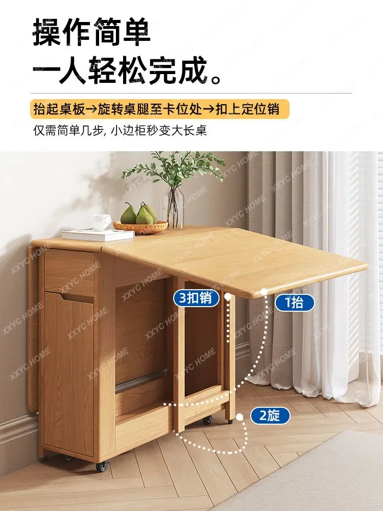 All solid wood folding dining table and chair combination small apartment household movable folding table for two