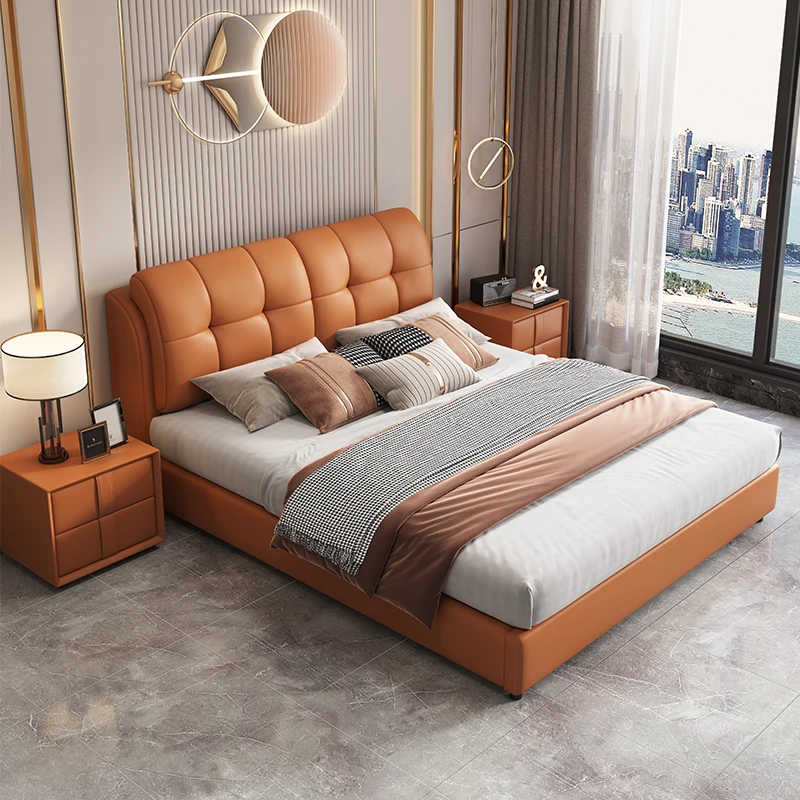 

Queen Size Bedroom Bed Luxury Aesthetic Wood Modern Lounge Bed Storage Space Camas Y Muebles Dormitorio European Furniture