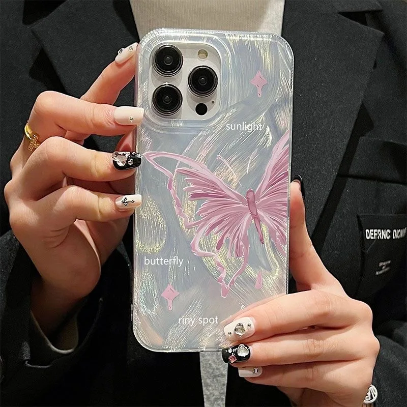 

Luxury Butterfly Laser Phone Case For iPhone 13 Case Funda iPhone 12 Pro 14 Plus 15 Pro Max 11 Silicone Shockproof Bumper Cover
